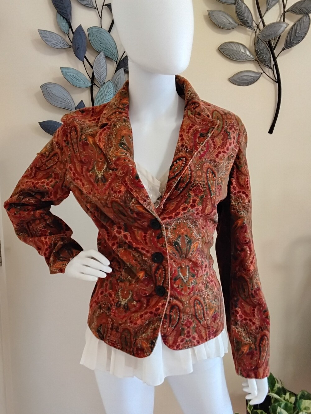 Villager Vintage Paisley Corduroy Jacket – Warm Tones Timeless Charm Size 12